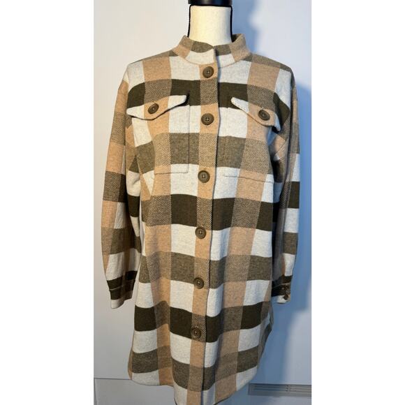Field Flower Anthropologie Sweater Coatigan Wool Cardigan Brown Plaid Check M - Picture 1 of 11